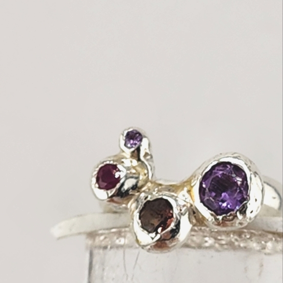 MULTISTONE HANDMADE RING GARNET & AMETHYST UNIQUE RING Made W Sterling Silve 5.5 - Picture 5 of 6